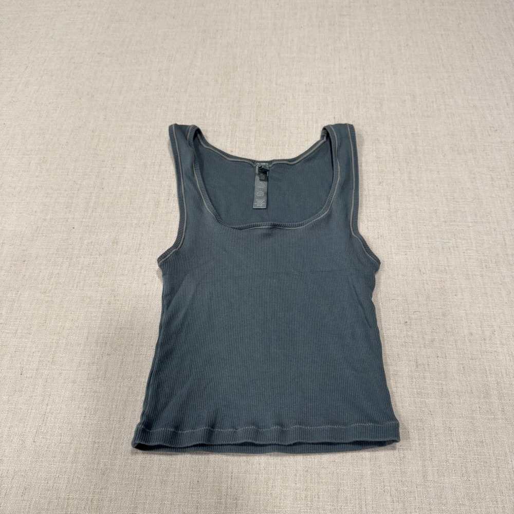 Skims Tank Top Womens Small Blue Ribbed Cropped Stretch Lounge